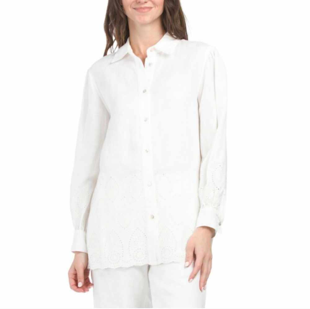 Nwt Elie Tahari medium 100% linnen shirt with buttons Delicate Lace - Picture 1 of 13